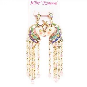 Betsey Johnson Magical Unicorn Fringe Statement Earrings